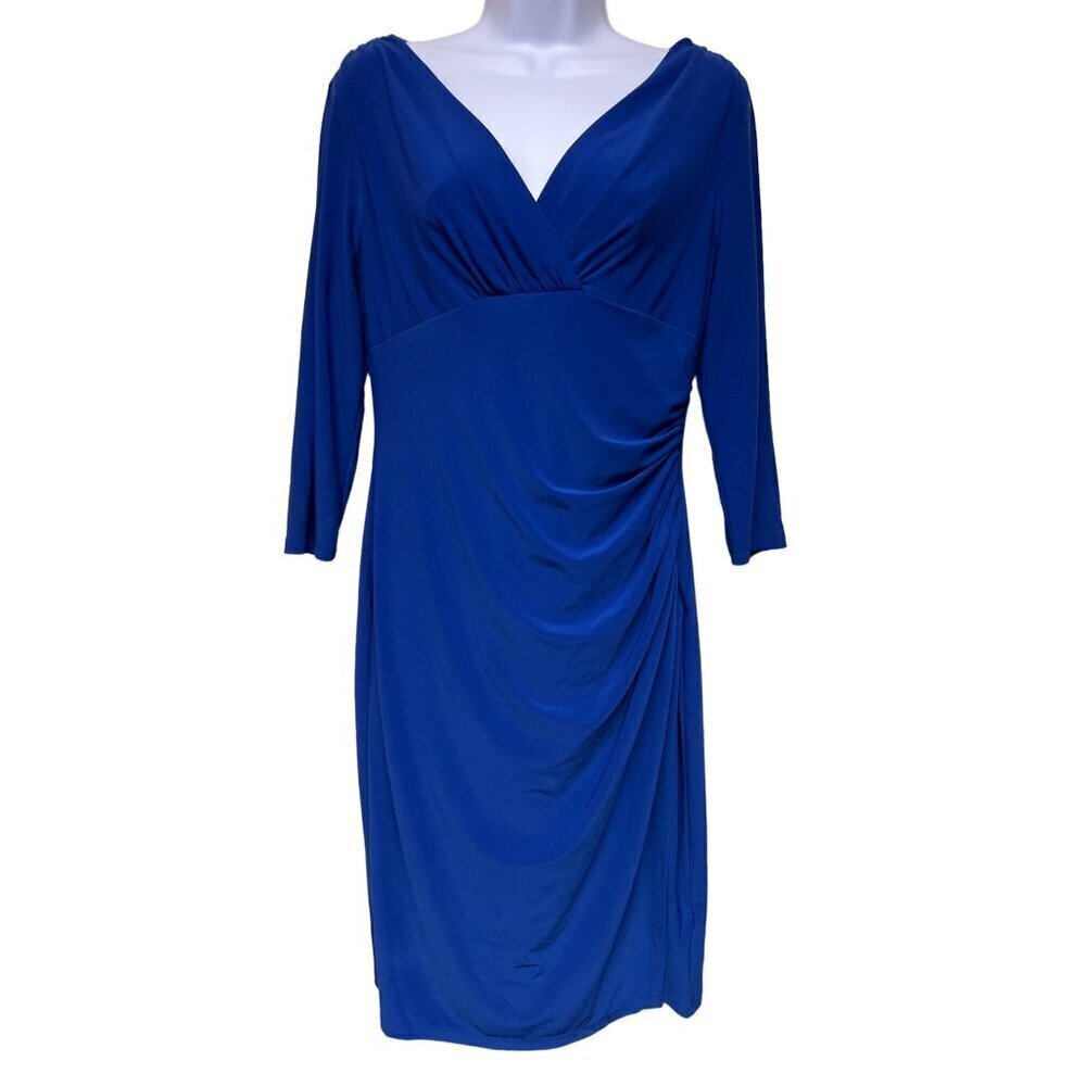 Lauren Ralph Lauren V-Neck Long Sleeve Ruched Midi Dress Women's Size 10